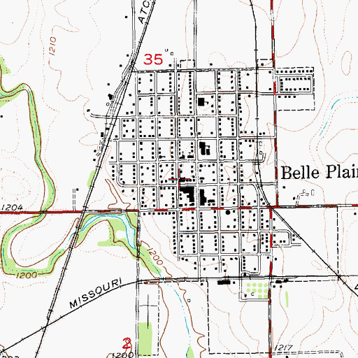 Topographic Map of Belle Plaine Public Library, KS