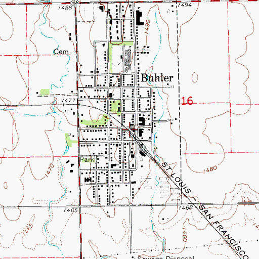 Topographic Map of Buhler Public Library, KS