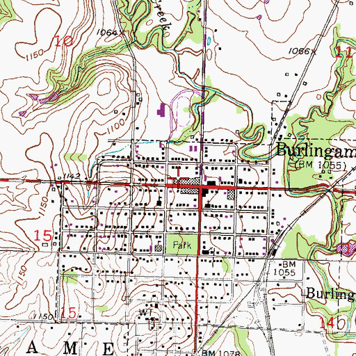 Topographic Map of Burlingame Community Library, KS