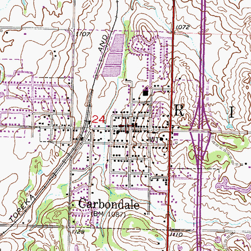 Topographic Map of Carbondale City Library, KS