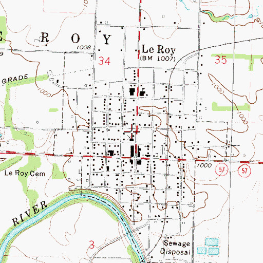 Topographic Map of Coffey County Library LeRoy Branch, KS