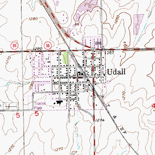 Topographic Map of Udall Public Library, KS