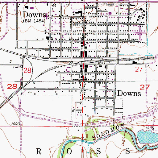 Topographic Map of Downs Carnegie Library, KS