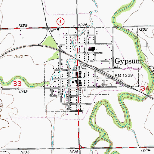 Topographic Map of Gypsum Community Library, KS