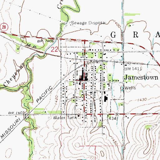 Topographic Map of Jamestown City Library, KS