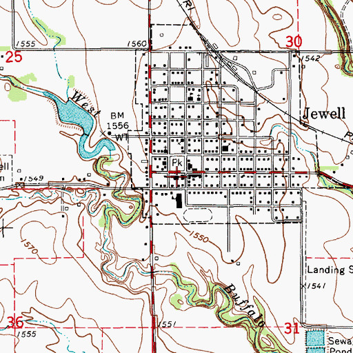 Topographic Map of Jewell Public Library, KS