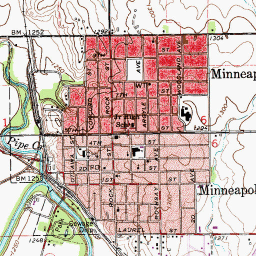 Topographic Map of Minneapolis Public Library, KS