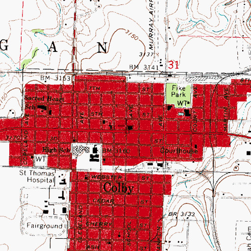 Topographic Map of Pioneer Memorial Library, KS
