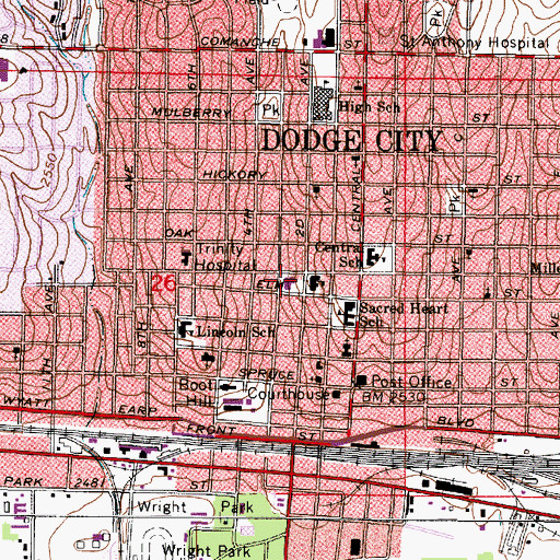 Topographic Map of Dodge City Public Library, KS