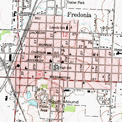 Topographic Map of Fredonia Public Library, KS