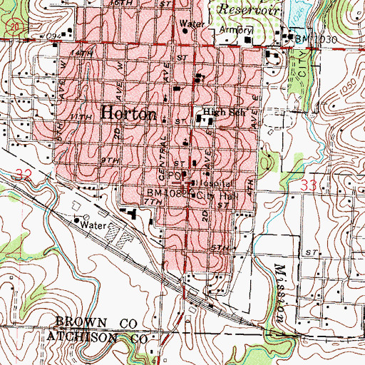 Topographic Map of Horton Public Library, KS