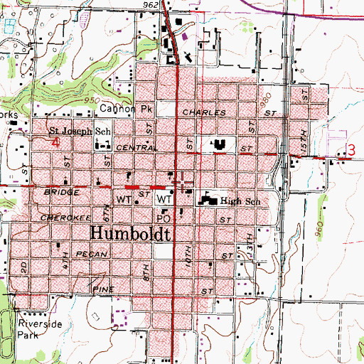 Topographic Map of Humboldt Public Library, KS