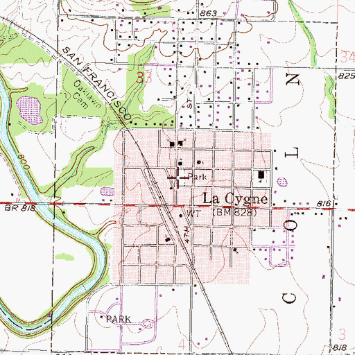 Topographic Map of Linn County Library District Number 2, KS
