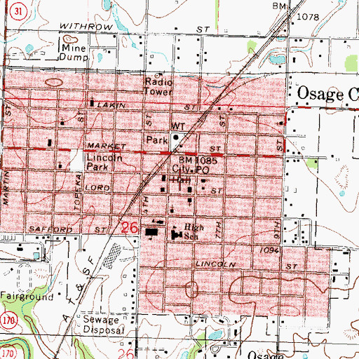 Topographic Map of Osage City Public Library, KS