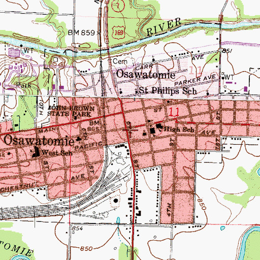 Topographic Map of Osawatomie Public Library, KS
