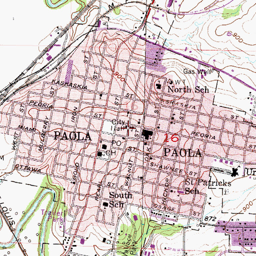 Topographic Map of Paola Free Library, KS