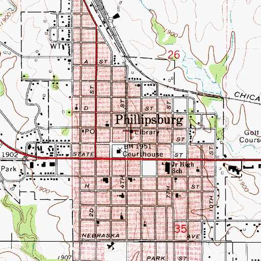 Topographic Map of Phillipsburg City Library, KS