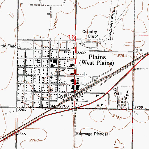 Topographic Map of Plains Community Library, KS