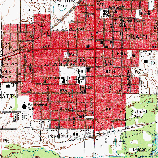 Topographic Map of Pratt Public Library, KS