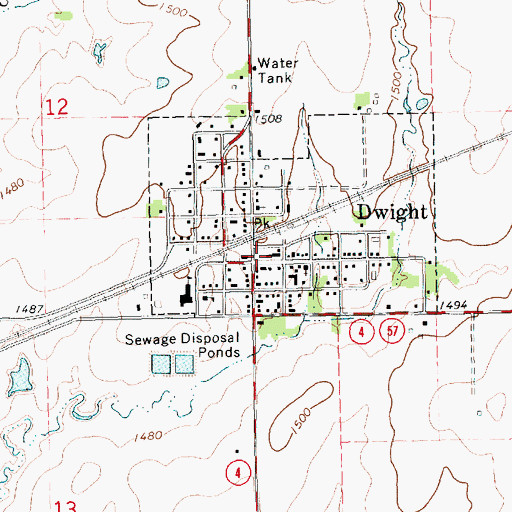 Topographic Map of Dwight Public Library, KS