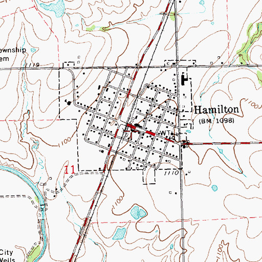 Topographic Map of Hamilton City Library, KS