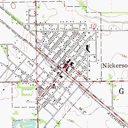 Topographic Map of Nickerson Public Library, KS