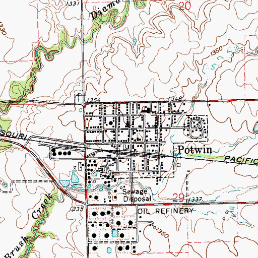 Topographic Map of Potwin Public Library, KS