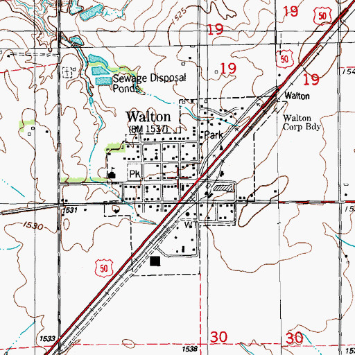 Topographic Map of Walton Community Library, KS