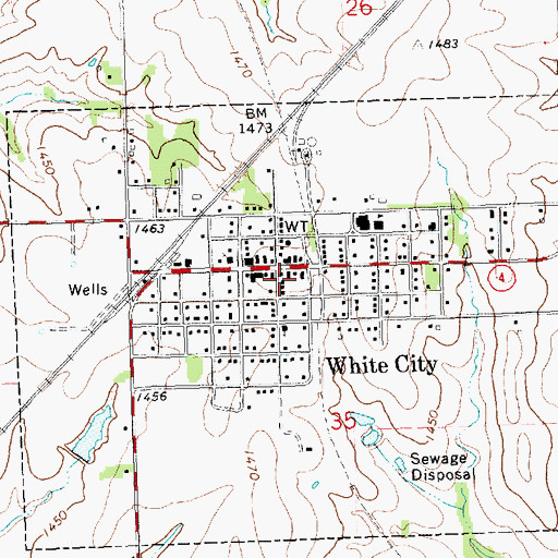 Topographic Map of White City Public Library, KS