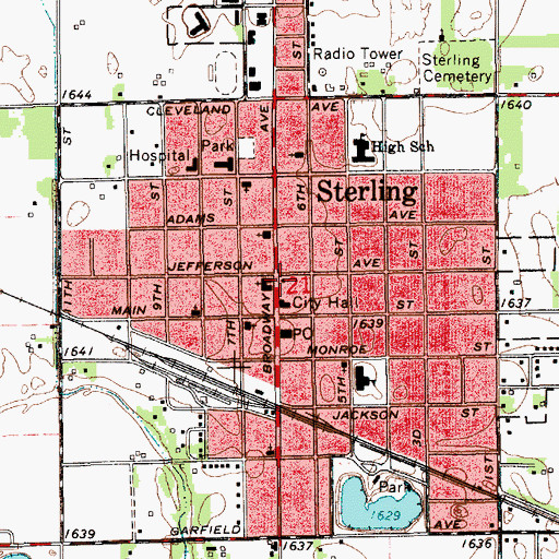 Topographic Map of Sterling Free Public Library, KS