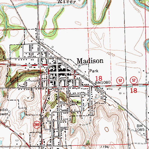 Topographic Map of Madison Public Library, KS
