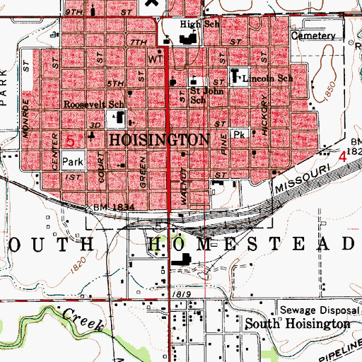 Topographic Map of Hoisington Public Library, KS