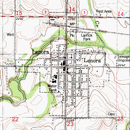 Topographic Map of Lenora Public Library, KS