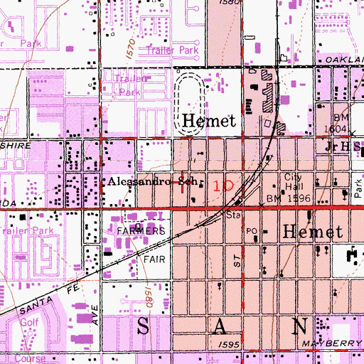Topographic Map of Alessandro High School, CA