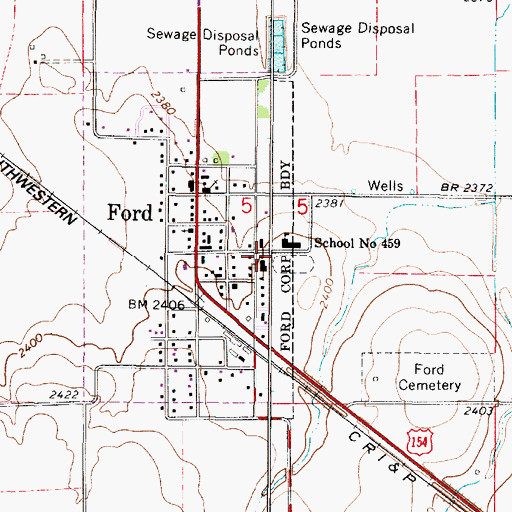 Topographic Map of Ford City Library, KS