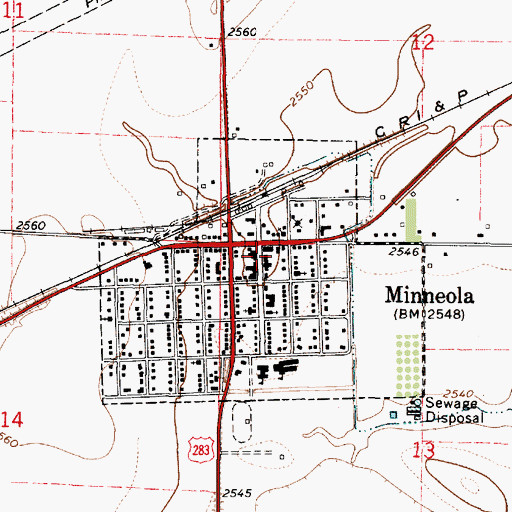 Topographic Map of Minneola City Library, KS