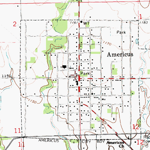 Topographic Map of Americus Township Library, KS