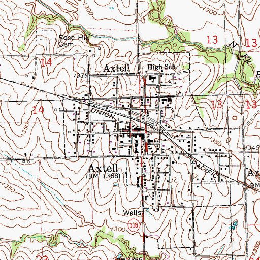 Topographic Map of Axtell Public Library, KS