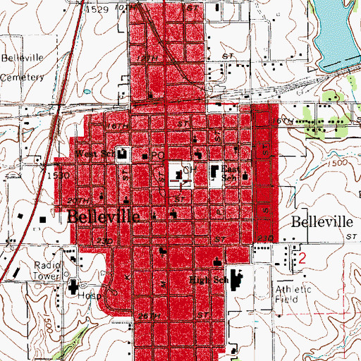 Topographic Map of Belleville Public Library, KS