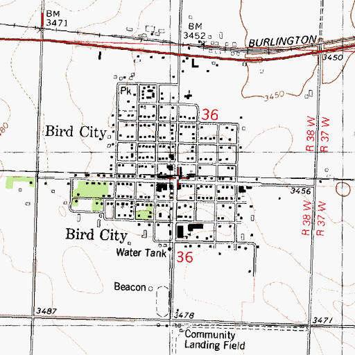 Topographic Map of Bird City Public Library, KS