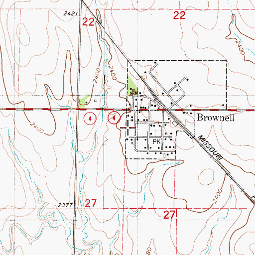 Topographic Map of Brownell Public Library, KS
