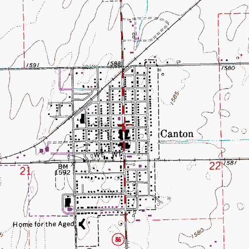 Topographic Map of Canton Carnegie Township Library, KS