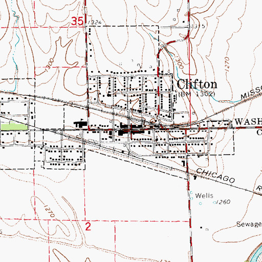 Topographic Map of Clifton Public Library, KS