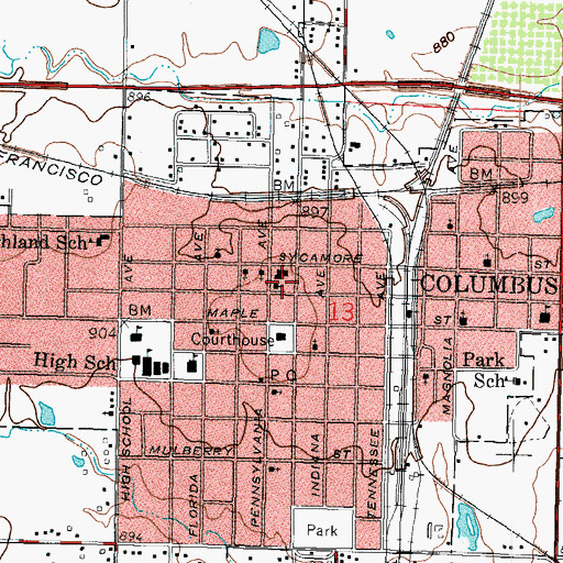 Topographic Map of Columbus Public Library, KS