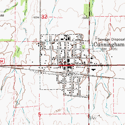 Topographic Map of Cunningham Public Library, KS
