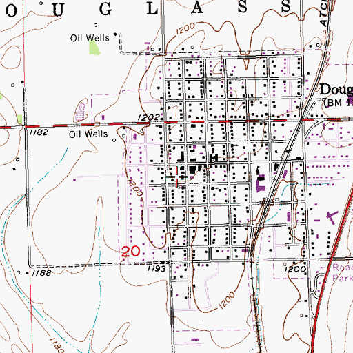 Topographic Map of Douglass Public Library, KS
