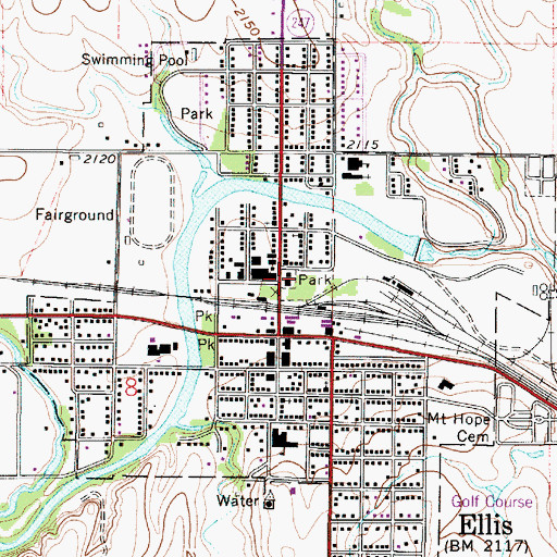 Topographic Map of Ellis Public Library, KS