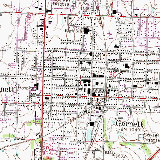 Topographic Map of Garnett Public Library, KS