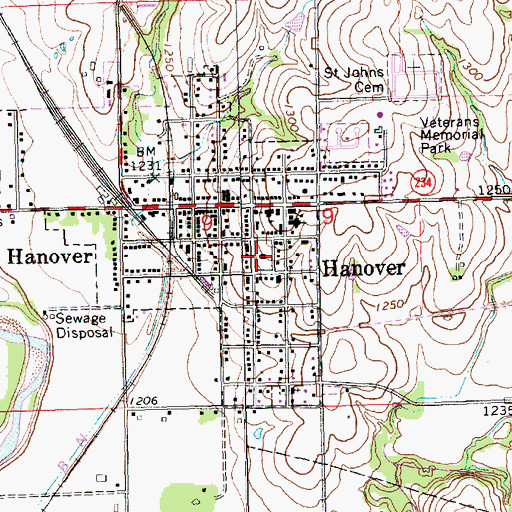Topographic Map of Hanover Public Library, KS