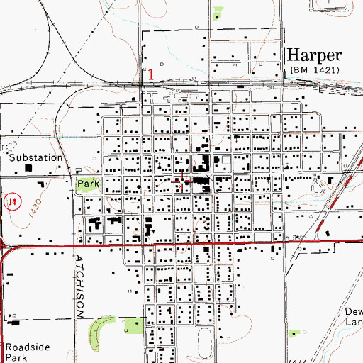 Topographic Map of Harper Public Library, KS
